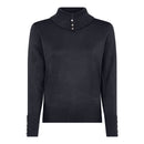Ribbed Collar Polo Neck Jumper - Navy