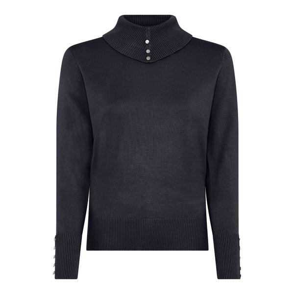 Ribbed Collar Polo Neck Jumper - Navy