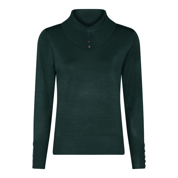 Ribbed Collar Polo Neck Jumper - Dark Green
