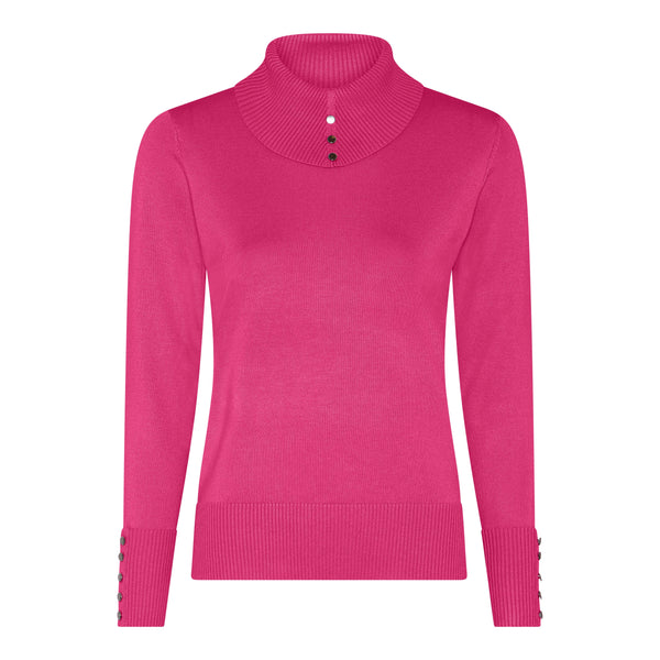 Ribbed Collar Polo Neck Jumper - Pink