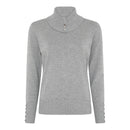 Ribbed Collar Polo Neck Jumper - Light Grey