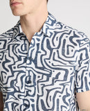 Linen Blend Tapered Short Sleeve Shirt - Light Navy