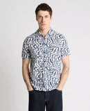 Linen Blend Tapered Short Sleeve Shirt - Light Navy