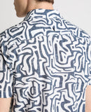 Linen Blend Tapered Short Sleeve Shirt - Light Navy