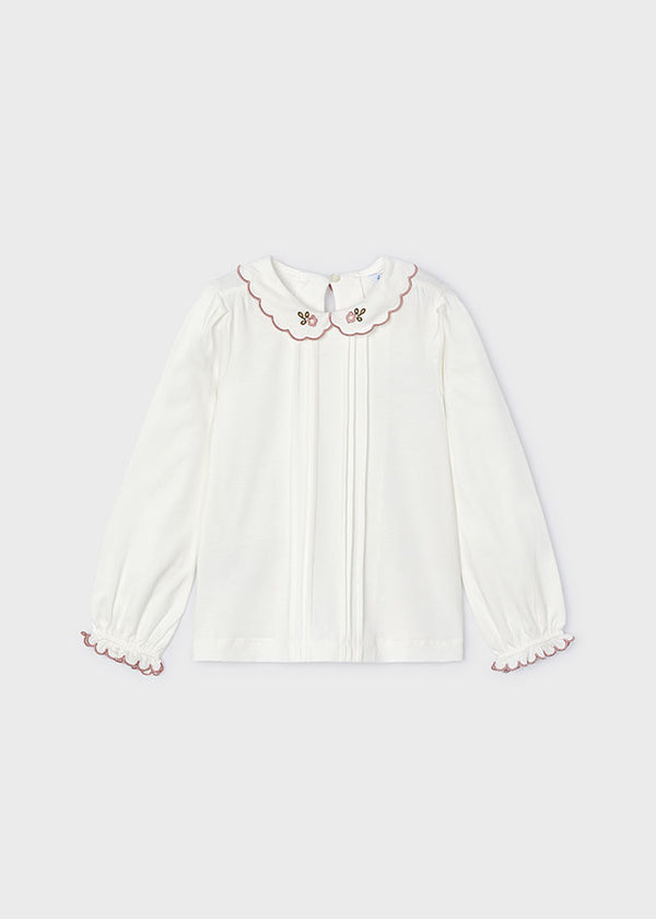 Scallop Collar Blouse - Natural/pink