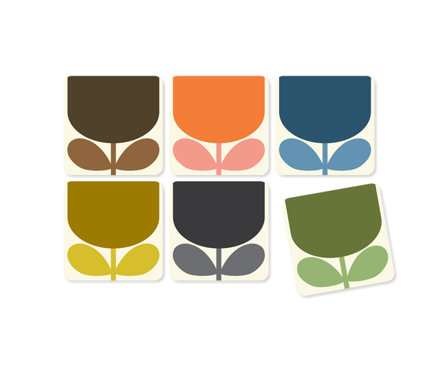 Set of 6 Coasters - Block Flower