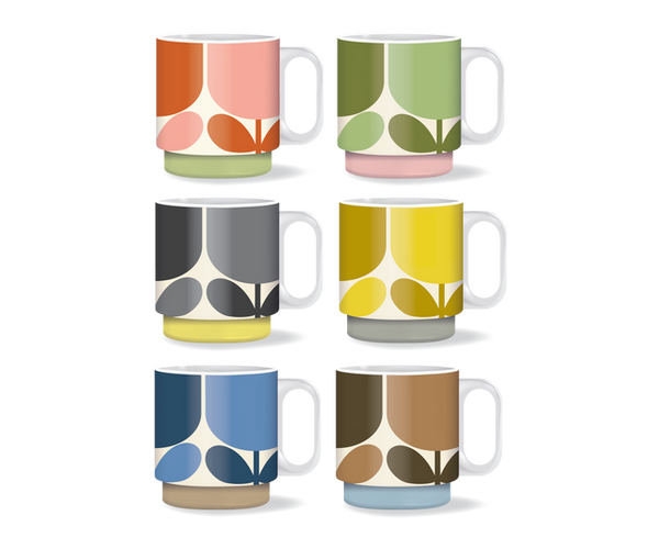 Set of 6 Stacking Mugs - Block Flower