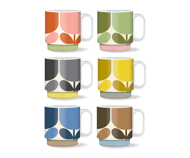 Set of 6 Stacking Mugs - Block Flower