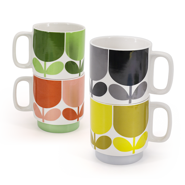 Set of 4 Stacking Mugs - Block Flower