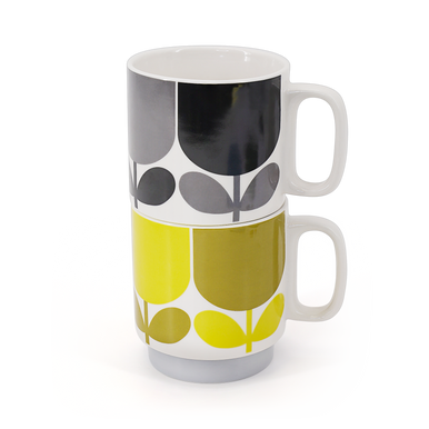 Set of 2 Mugs - Block Flower Slate & Ochre