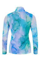 Watercolour Print Chiffon Wrap Top - Pale Blue