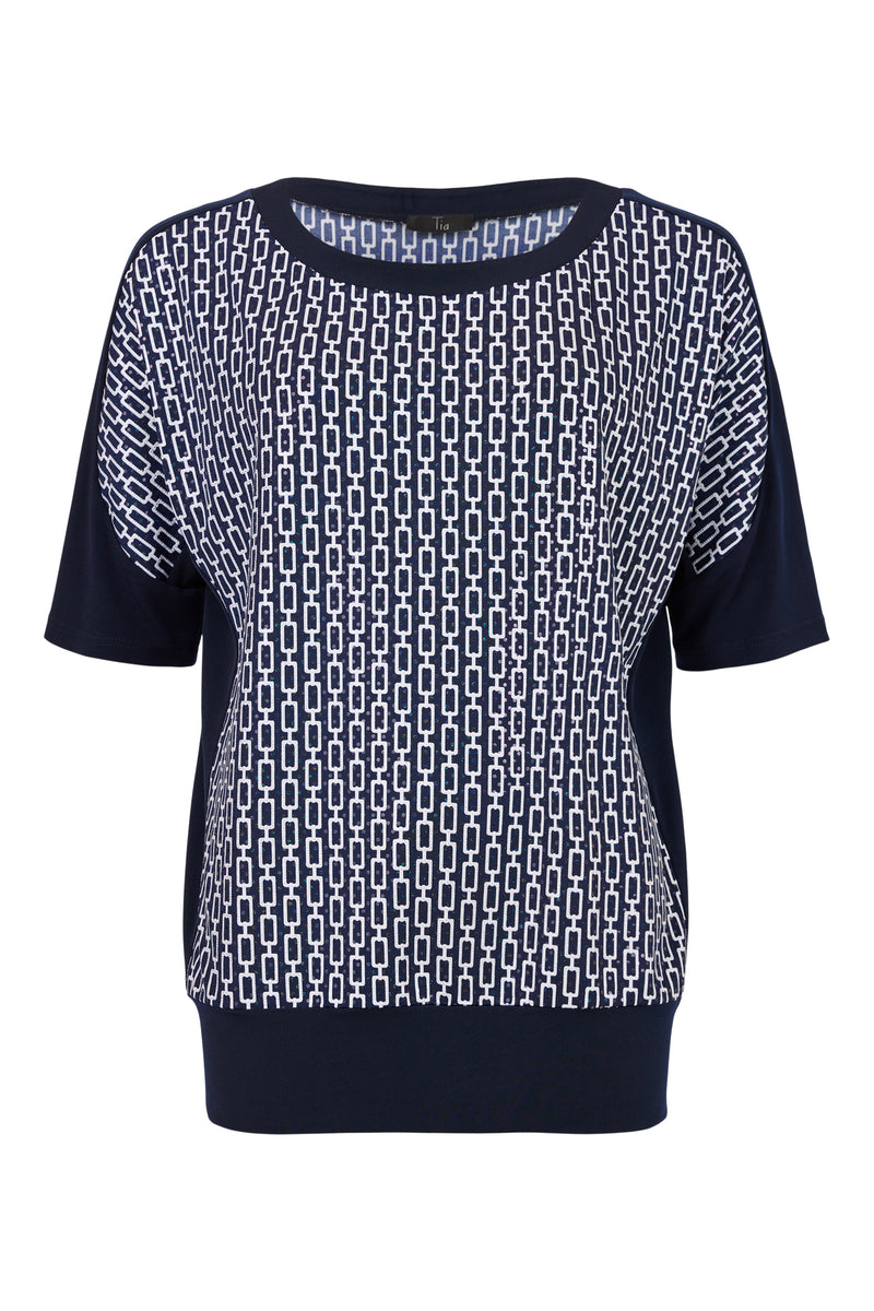 Print Monochrome Top - Navy