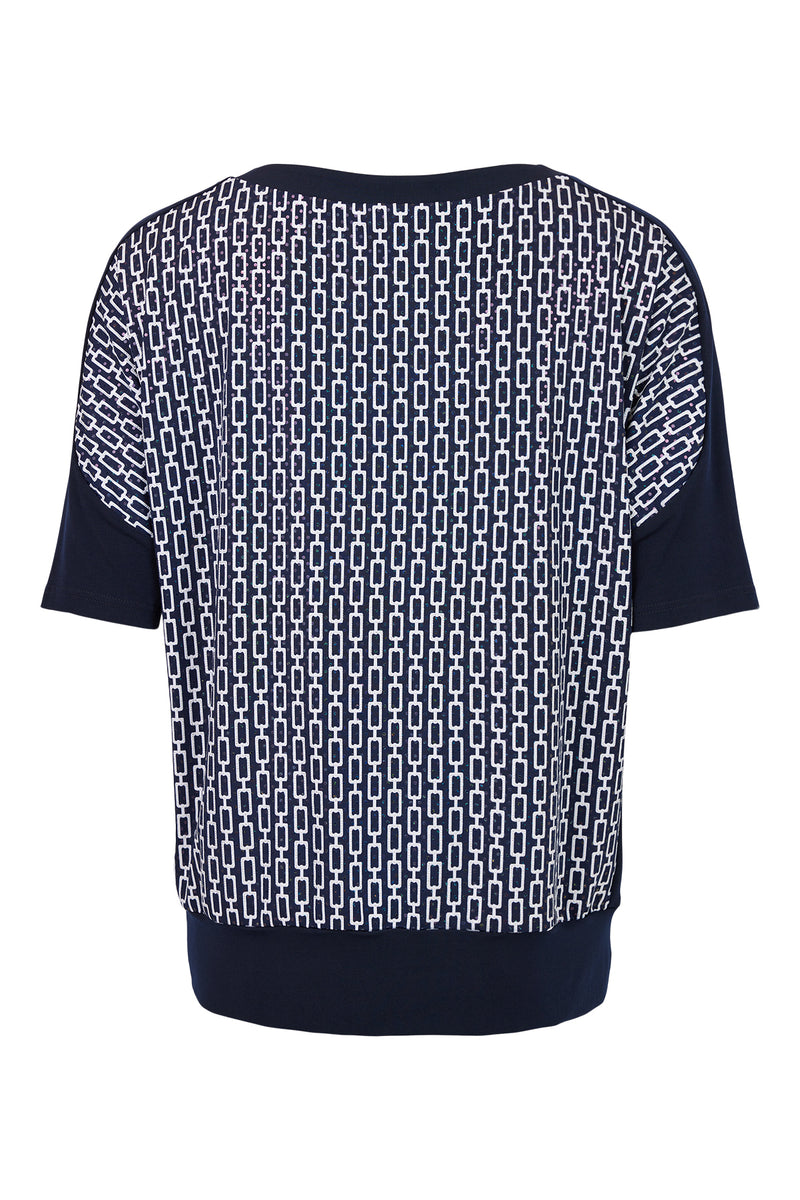 Print Monochrome Top - Navy