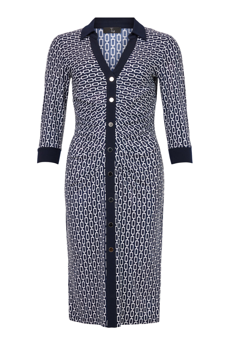 Tia Chain Print Dress - Navy