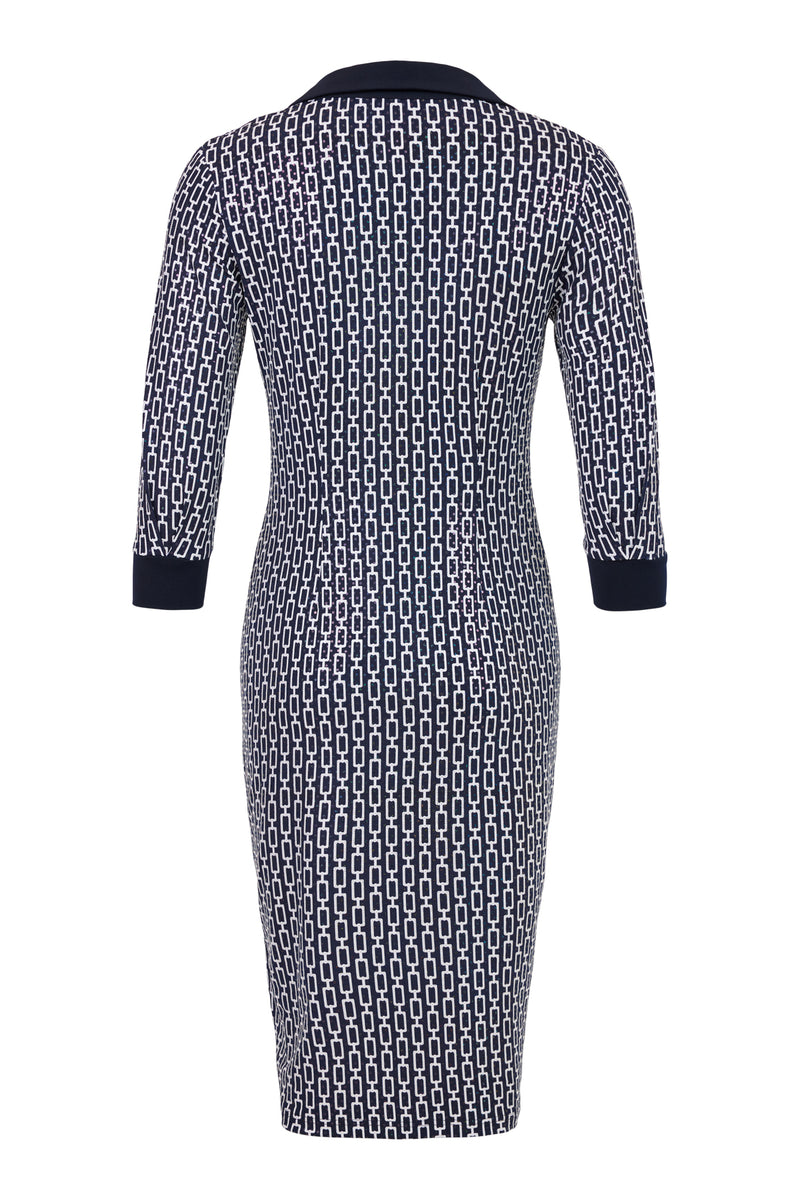 Tia Chain Print Dress - Navy