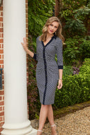 Tia Chain Print Dress - Navy