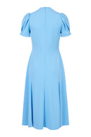 Empire Line Puff Sleeve V Neck Dress - Pale Blue