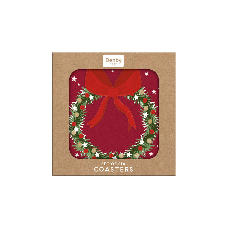 Joy Wreath Round Set of 6 Coasters