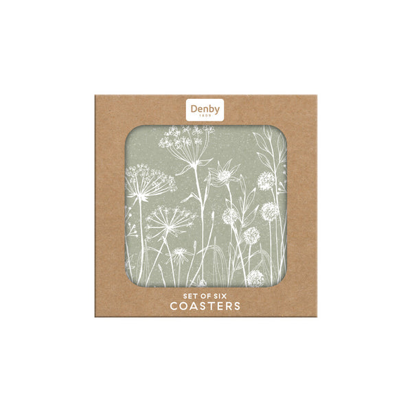 Wild Flowers Sage Green Set of 6 Coasters
