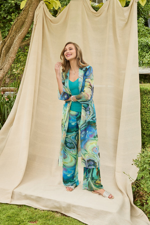 Wide Leg Trousers - Peacock Blue