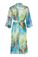 Long Chiffon Print Overcoat - Peacock Blue