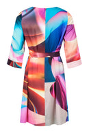 Multi Print V Neck Dress - Pink