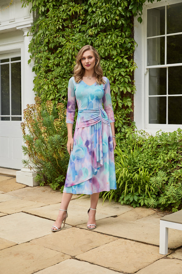 Watercolour Print Chiffon Dress - Lavender