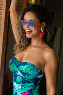 Santa Monica Strapless Swimsuit - Navy Tropical