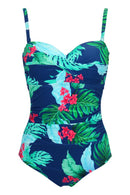 Santa Monica Strapless Swimsuit - Navy Tropical