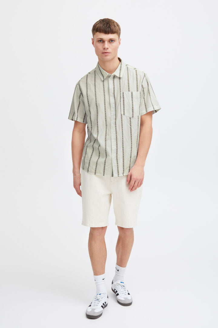 Lin Stripe Short Sleeve Shirt - Off White