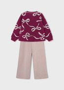 Long Knit Trousers Set - Raspberry