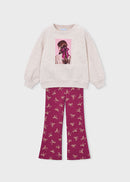 Printed Fleece Leggings Set - Raspberry