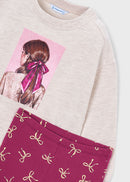 Printed Fleece Leggings Set - Raspberry