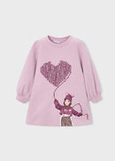 Graphic Print Fleece Dress - Mauve
