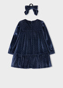 Velvet Dress With Hair Tie - Navy