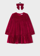 Velvet Dress With Hair Tie - Red
