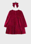 Velvet Dress With Hair Tie - Red