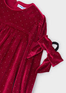 Velvet Dress With Hair Tie - Red
