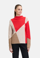 Graphic High Neck Jumper - Patch Red/nature