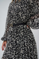 Long Sleeve Print Dress - Black