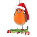 Mixed Wool Santa Robin on Candy Cane