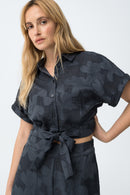 Opera1C Drawstring Crop Top - Lyons Blue