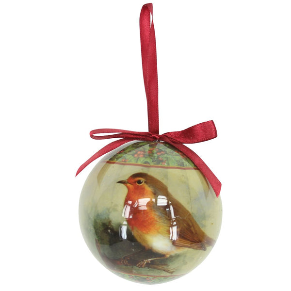 80mm Robin Bauble with Ribbon
