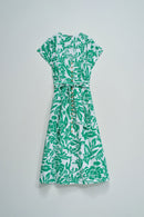 Cap Sleeve Print Dress - Green
