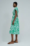Cap Sleeve Print Dress - Green