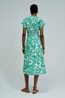 Cap Sleeve Print Dress - Green