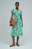 Cap Sleeve Print Dress - Green
