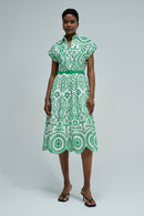 Cap Sleeve Print Dress - White