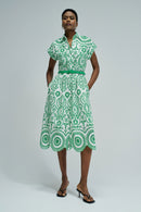 Cap Sleeve Print Dress - White