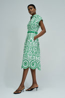 Cap Sleeve Print Dress - White